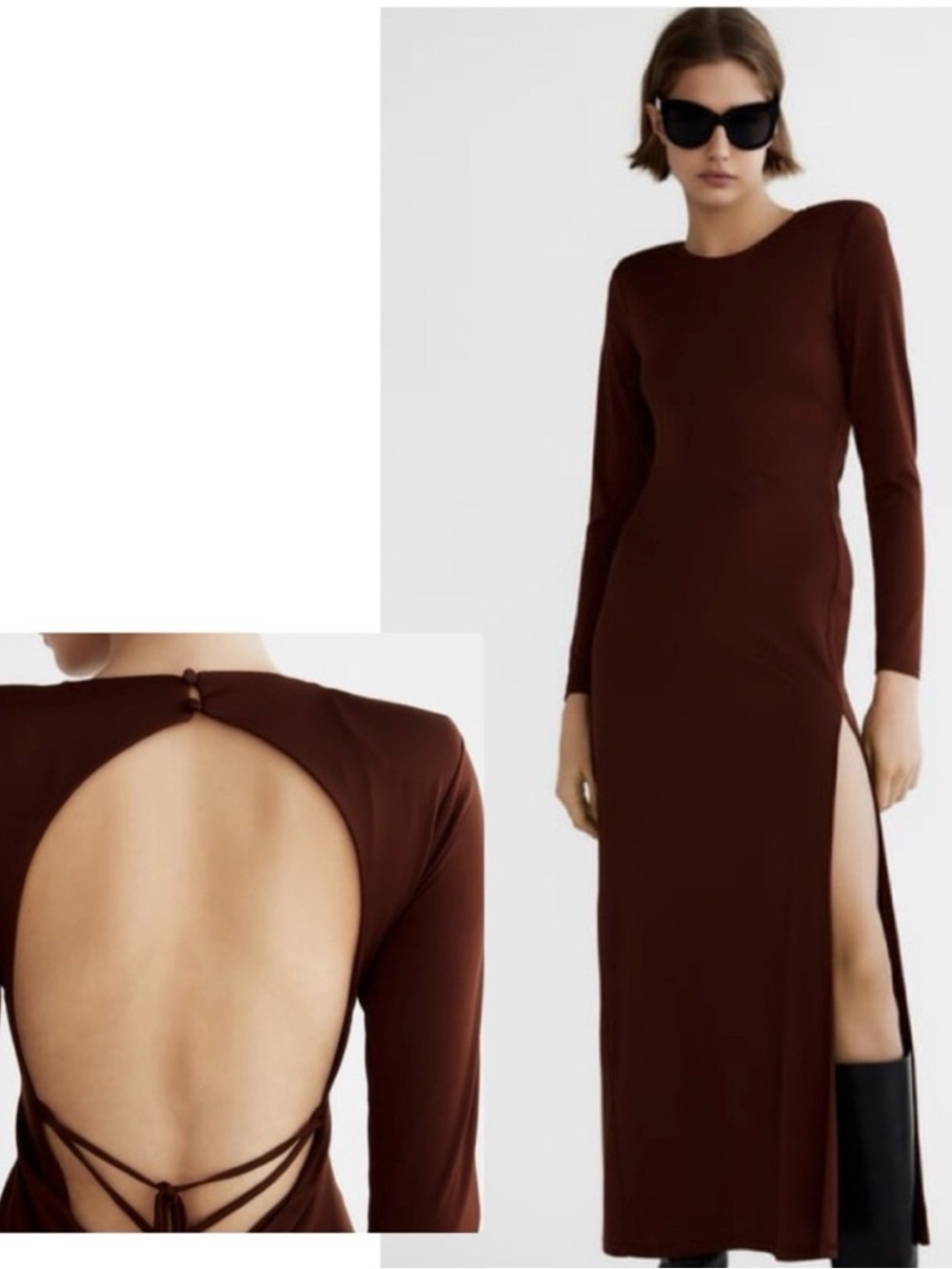 ZARA Women's Brown Maxi Dress W/ Shoulder Pads NWT Size L REF 0219/441/700